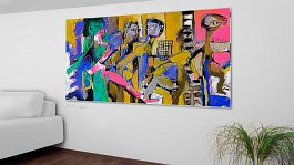 stick figure wall 4 Art print on 380g polycotton canvas