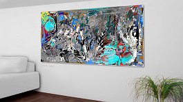 stick figure wall 6 Art print on 380g polycotton canvas