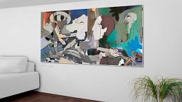 stick figure wall 7 Art print on 380g polycotton canvas