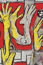 47054759-DPM++ 2M-7-((( red surface))), three yellow lines, one white doodle, two notes, letter, numbers, sign, naive painting, face, hand, feet,