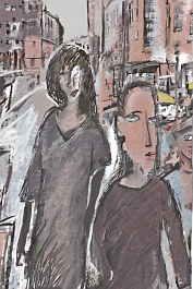 00036-[number]-4022521807-DPM++ 2M-7-1boy, 1girl, doubleface, city, fdandl, grit, selfie, sketch, traditional media, scenery, urban_ _lora_FDandlSty2_1_