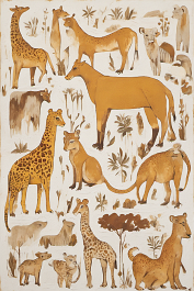 00114-[number]-3476457106-DPM++ 2M-6.5-naive painting on white canvas, zoo-animals, sienna-ochre-browne__lora_FDandlSty6_1_