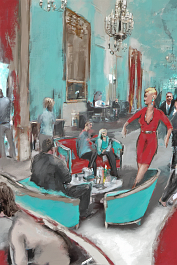 1239002210-DPM++ 2M-9-hotel, reception hall, sofa, VIP's, tie,[[ jewelry]], inhouse, lady, wide view, digital painting, turquoise-blue-tan-red, person