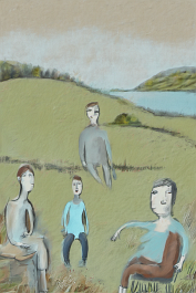 00040-[number]-2874230290-DPM++ 2M-7-picnic, hill, lake, meadow, face in the foreground,tan, lightcyan, bluegrey, naive painting_ _lora_FDandlSty6_1_