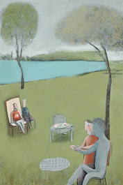 00056-[number]-1880701842-DPM++ 2M-7-picnic, hill, lake, meadow, tree, ball, chair, face in the foreground,tan, lightcyan, bluegrey, naive painting_ _lora_FDandlSty6