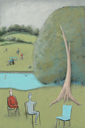 00067-[number]-1802322135-DPM++ 2M-7-picnic, hill, lake, meadow, tree, ball, chair, face in the foreground,tan, lightcyan, bluegrey, naive painting_ _lora_FDandlSty6