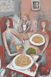 00076-[number]-3132860671-DPM++ 2M-8-the big meal supper, tone in tone, spaghetti, naive painting, table, white _ _lora_FDandlSty6_1_
