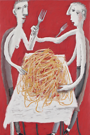 00204-[number]-758882197-DPM++ 2M-8-the big spaghetti eating, naive painting, white, spoon, fork,red table cloth_ _lora_FDandlSty6_1_