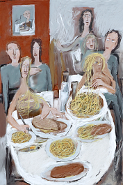 00327-[number]-3353865062-DPM++ 2M-8-the big meal supper, tone in tone, spaghetti, naive painting, table, white _ _lora_FDandlSty6_1_