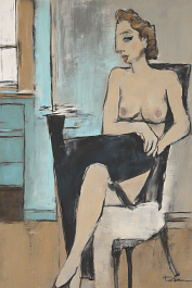 00265-[number]-2045291206-DPM++ 2M-7-halfnaked lady, portrait,doubleface, sitting on a chair,table,window,tan, cyangray, ochre,black, one note, signs, _ _lora_FDandl