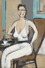 00339-[number]-2908059830-DPM++ 2M-7-thick naked lady, white underpants, portrait,doubleface, sitting on a chair,table, vase,window,tan, cyangray, ochre,black, one n