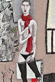 3049069466-DPM++ 2M-7-one girl portrait, white skin, nude, medium shot, doodle, one note, letter, number, plant, window, face to the viewer, naive pai
