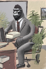 00002-[number]-543486196-DPM++ 2M-man with gorilla-head, tie, desk, chair, plants, book, cracy_ _lora_FDandlSty6_1_