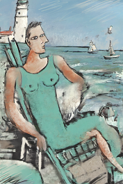 1935069187-DPM++ 2M-6-sea, horizon,strong waves, sandy beach, pebbles, ship, sunlight,face in the foreground cut, beach chair, boat, palm, lady, lig