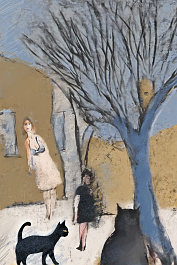2919625741-DPM++ 2M-7-landscape, tree, black hair, wide view, cat with girlface, ochre-blue, bh,_ _lora_FDandlSty2_1__ 2