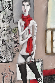 3049069466-DPM++ 2M-7-one girl portrait, white skin, nude, medium shot, doodle, one note, letter, number, plant, window, face to the viewer, naive pai